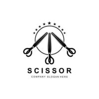 Scissors Logo Design, Vector Illustration Cutting Tool Icon Sticker Banner And Barber Company Brand