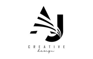 Creative black letters AJ A J logo with leading lines and road concept design. Letters with geometric design. vector