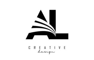 Creative black letters AL A L logo with leading lines and road concept design. Letters with geometric design. vector