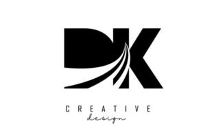 Logotipo creativo de letras negras dk dk con líneas principales y diseño de concepto de carretera. letras con diseño geométrico. vector
