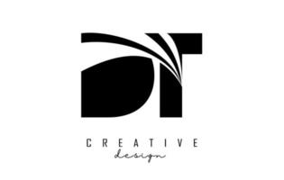 Creative black letters DT d t logo with leading lines and road concept design. Letters with geometric design. vector