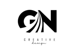 Logotipo creativo de letras negras gn gn con líneas principales y diseño de concepto de carretera. letras con diseño geométrico. vector
