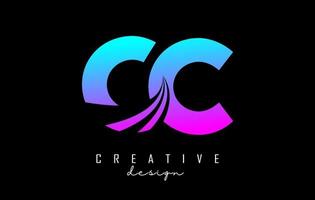 Creative colorful letters CC c logo with leading lines and road concept design. Letters with geometric design. vector