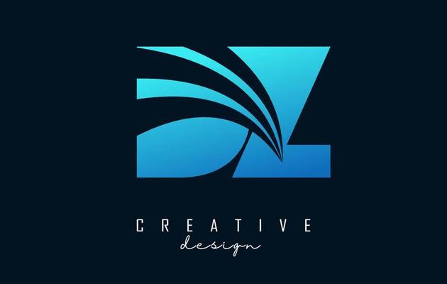 Creative blue letters DZ d z logo with leading lines and road concept design. Letters with geometric design.