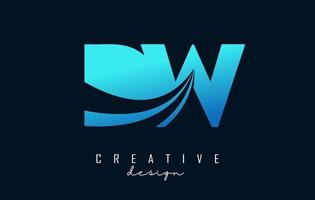 Creative blue letters Dw d w logo with leading lines and road concept design. Letters with geometric design. vector