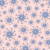 Seamless repeat pattern with flowers in blue and pastel pink on white background. Hand drawn fabric, gift wrap, wall art design. vector