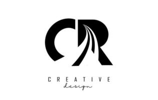 Creative black letters CR c r logo with leading lines and road concept design. Letters with geometric design. vector