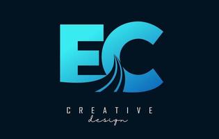 Creative blue letters EC e c logo with leading lines and road concept design. Letters with geometric design. vector