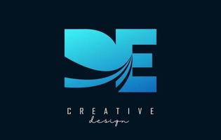 Creative blue letters DE d e logo with leading lines and road concept design. Letters with geometric design. vector