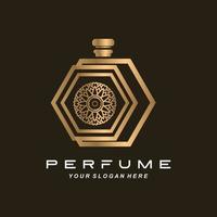 diseño de logotipo de botella de perfume de lujo, ilustración para cosméticos, belleza, salón, productos de empresa, vector