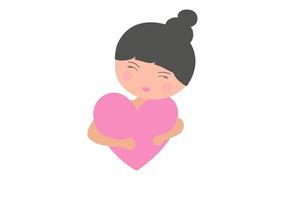 Cute girl holding pink heart vector