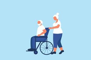 Elderly couple in wheelchair vector