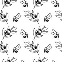 A seamless pattern of olive branches, hand-drawn doodle elements. A contoured plant pattern. Olive Symbol of peace and victory. An evergreen tree vector