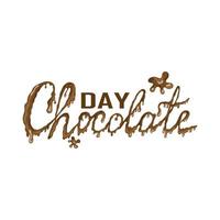 World Chocolate Day. dark brown tones. The text is handwritten. Lettering with dripping chocolate and smudges. Vector illustration on white background