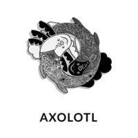 Cute axolotl Ambystoma mexicanum , vector icon in monochrome. Yin and Yang. White and black axolotl. Fantasy patterns on reptile backs. Logo in fashionable linear style