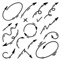 flechas dibujadas a mano estilo de esquema de garabato simple conjunto ilustración vectorial para diseño de diario de viñetas vector