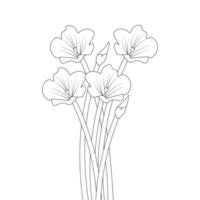 blooming flower coloring book page drawing line art design on white background vector