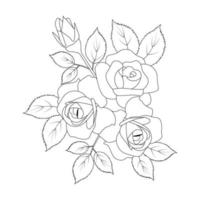 rose flower coloring page template for kids educational print element design vector