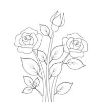 rose flower coloring page template for kids educational print element design vector