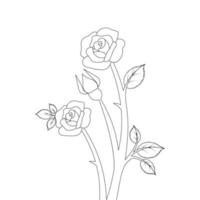 rose flower coloring page template for kids educational print element design vector