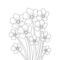 vector flower drawing with detailed creative line stroke for coloring page