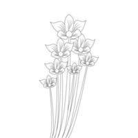 Branch of flower coloring book page drawing line art design on white background vector