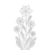 Branch of flower coloring book page drawing line art design on white background vector