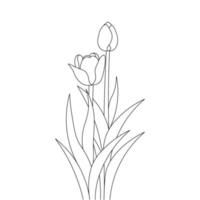 tulip line art flower coloring page design for printing template continuous black stroke vector