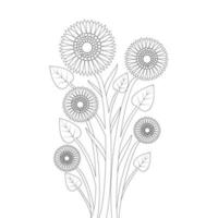 sunflower line art design of print template blooming coloring book page flower vector