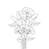 blooming petal of flower branch coloring book page element for kids drawing vector