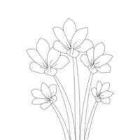 blooming petal of flower branch coloring book page element for kids drawing vector