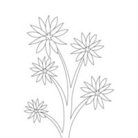 blooming petal of flower branch coloring book page element for kids drawing vector