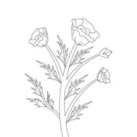 Branch of flower coloring book page drawing line art design on white background vector