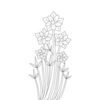 Branch of flower coloring book page drawing line art design on white background vector