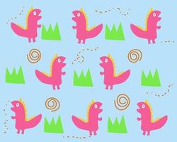 Cute pink dinosaur pattern background. Cartoon vector style for your design.