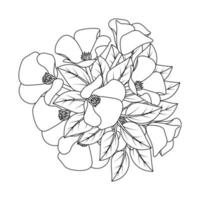 doodle line art coloring page illustration with hand drawing flower outline stroke vector