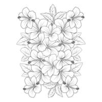 yellow hibiscus flower coloring page line drawing with print template for kid and adult vector