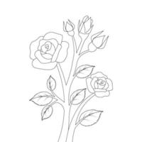rose flower coloring page template for kids educational print element design vector