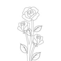 rose flower coloring page template for kids educational print element design vector