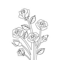 rose flower coloring page template for kids educational print element design vector