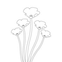 blooming petal of flower branch coloring book page element for kids drawing vector
