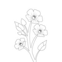 blooming petal of flower branch coloring book page element for kids drawing vector