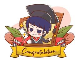 linda tarjeta de felicitación de ilustración de dibujos animados de graduación