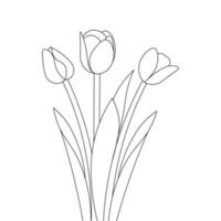 tulip line art flower coloring page design for printing template continuous black stroke vector