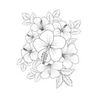 dibujo lineal de página para colorear de flor de hibisco amarillo con plantilla de impresión para niños y adultos vector