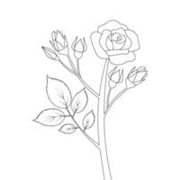 rose flower coloring page template for kids educational print element design vector