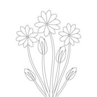 blooming petal of flower branch coloring book page element for kids drawing vector