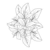 blooming flower with leaves coloring book page element with graphic illustration design vector