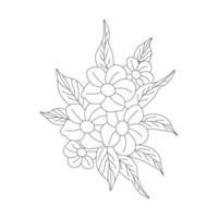blooming doodle flower coloring book page element with graphic illustration design vector