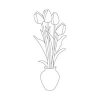 tulip vase of flower coloring page element with graphic illustration design vector